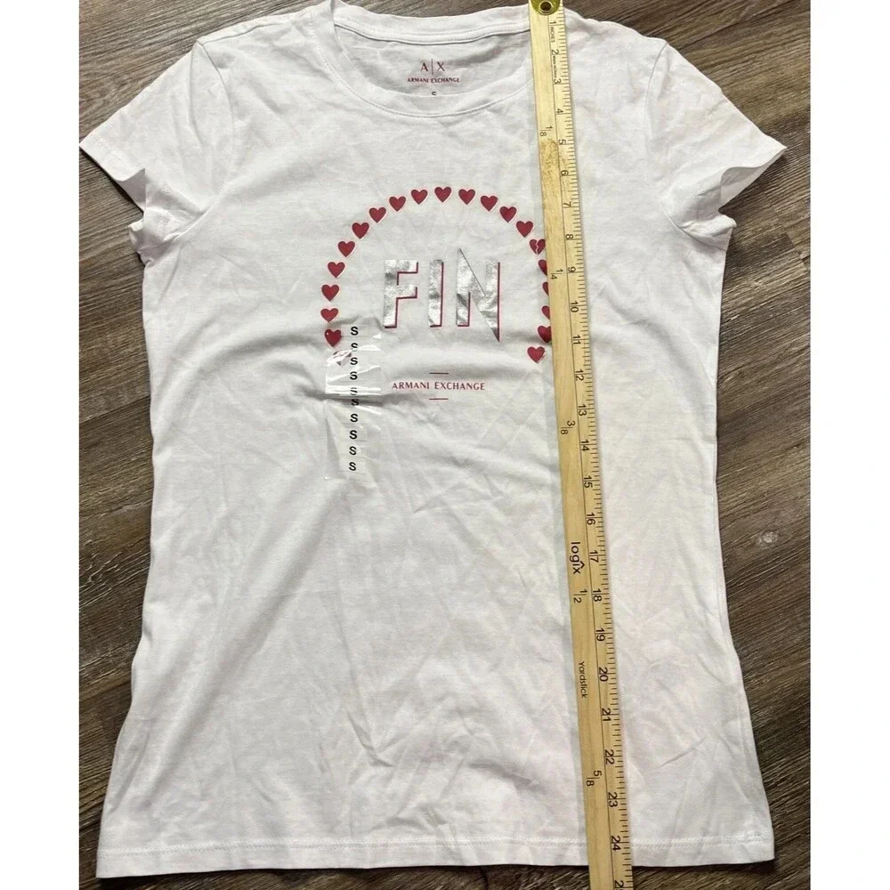 Armani Exchange FIN‎ Heart Love Designer Logo Women Tee New Small - Picture 5 of 13
